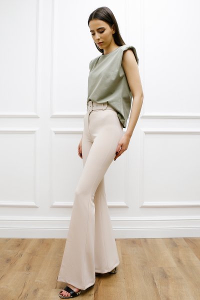 Kadın Likralı İspanyol Paça Kemerli Pantalon