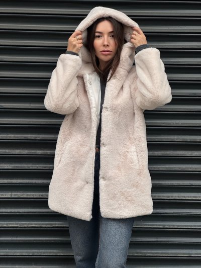 Kapşonlu Kürk Mont