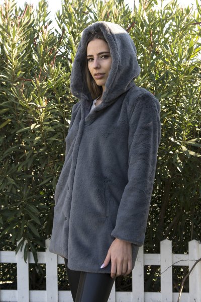 Kapşonlu Kürk Mont