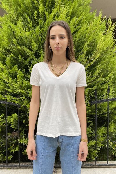 Kadın V Yaka Basic T-Shirt