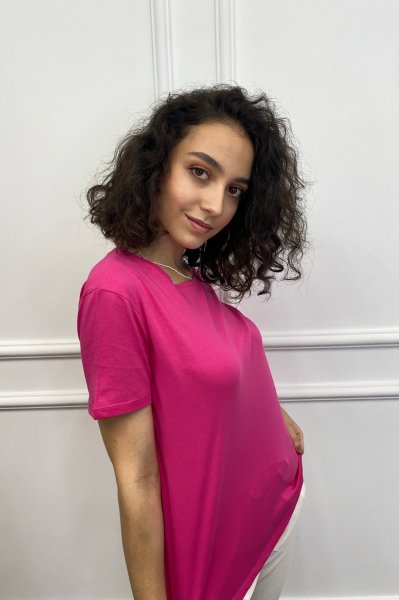 Kadın Bisiklet Yaka Önü Kısa Arkası Uzun Basic Tişört