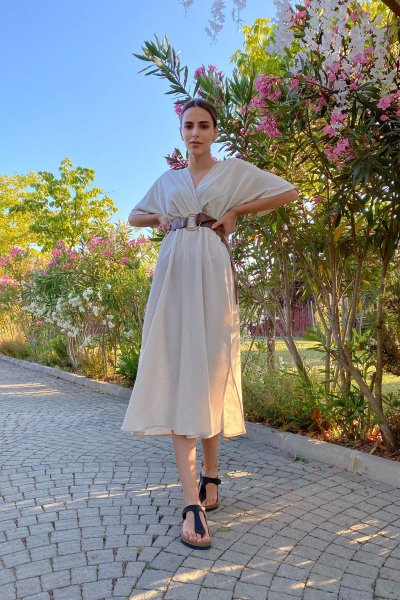 Kruvaze Kemerli Elbise