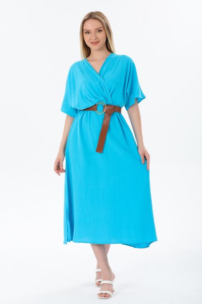 Kruvaze Kemerli Elbise