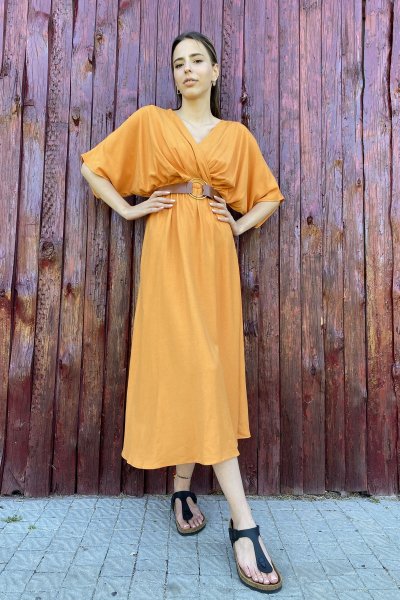 Kruvaze Kemerli Elbise