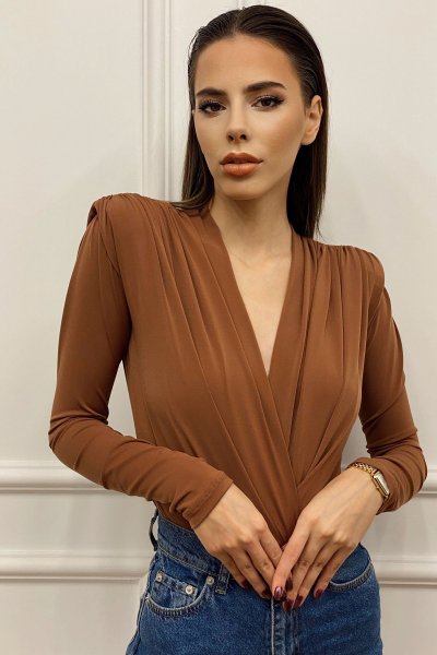 Derin V Yaka İpek Jarse Bodysuit