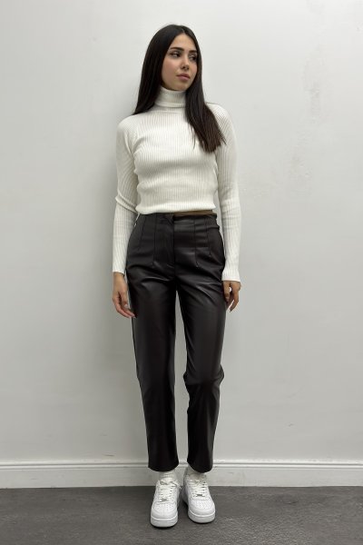 Beli Pensli Flatolu Havuç Deri Pantolon