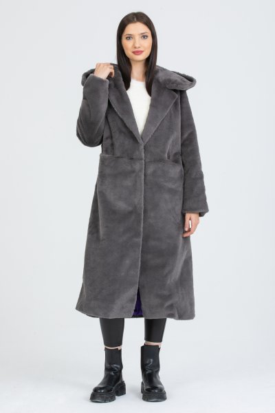 Kapşonlu Midi Boy Suni Kürk