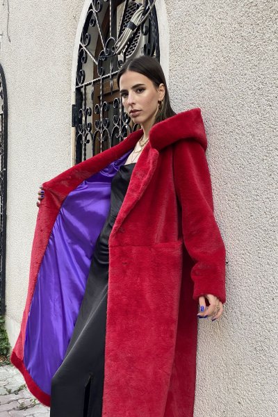 Kapşonlu Midi Boy Suni Kürk