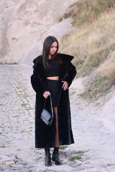 Kapşonlu Midi Boy Suni Kürk