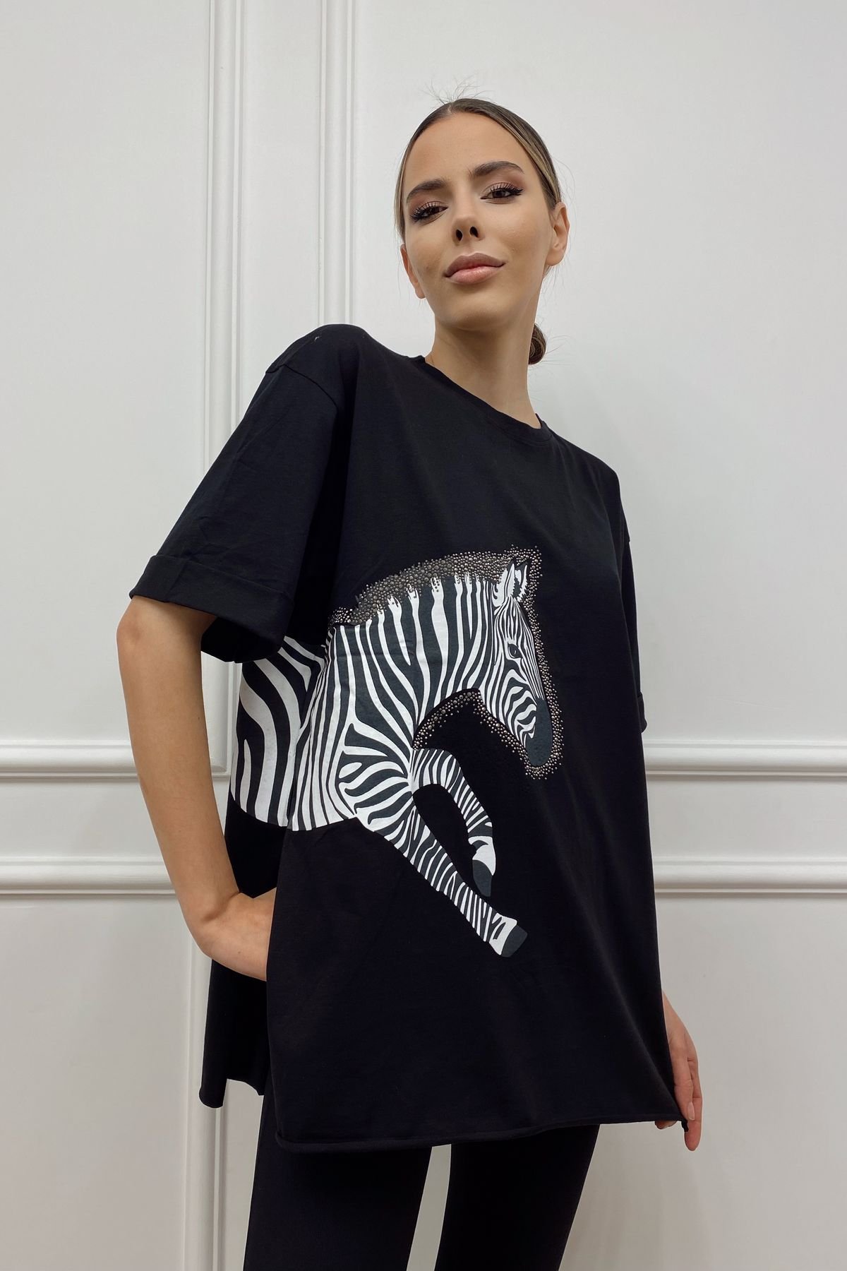 Zebra Desenli Oversize Tişört 