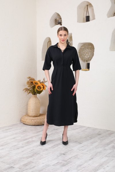 V Yaka Düğmeli Elbise