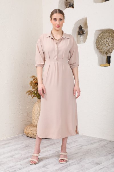 V Yaka Düğmeli Elbise