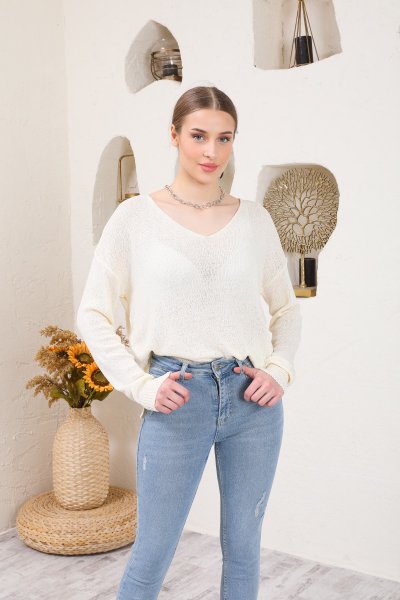 V Yaka İnce Triko Bluz