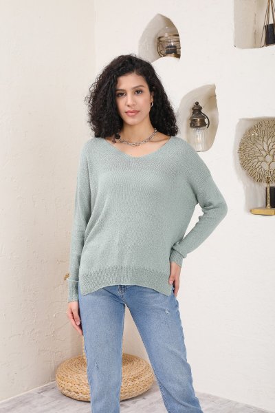 V Yaka İnce Triko Bluz