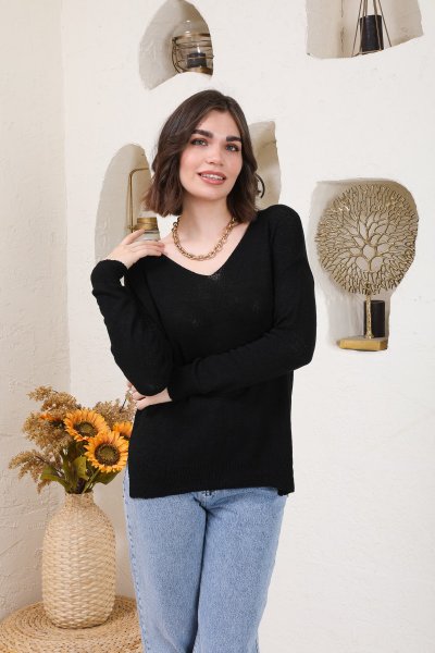 V Yaka İnce Triko Bluz