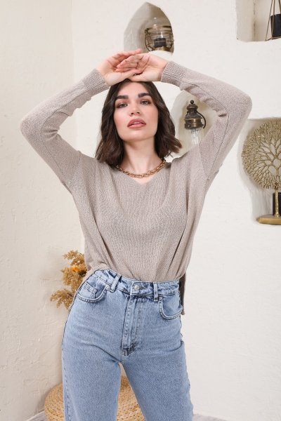 V Yaka İnce Triko Bluz