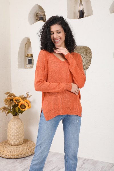 V Yaka İnce Triko Bluz