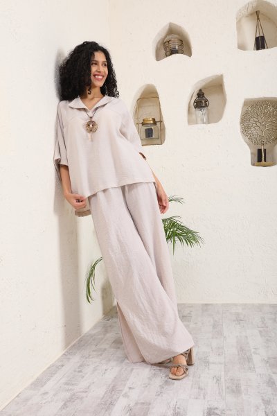 Kolye Detaylı Keten Takım