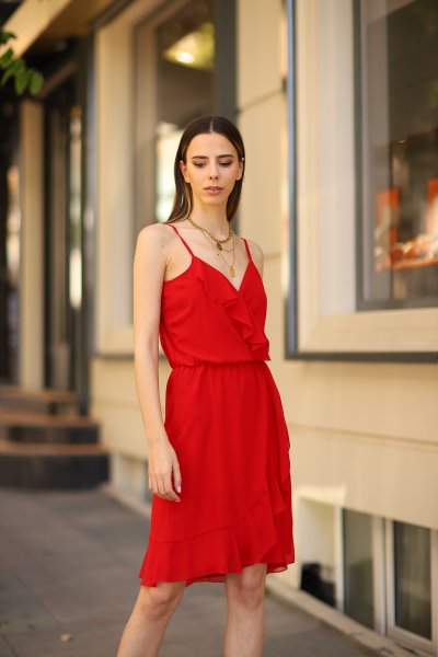 Askılı Şifon Elbise