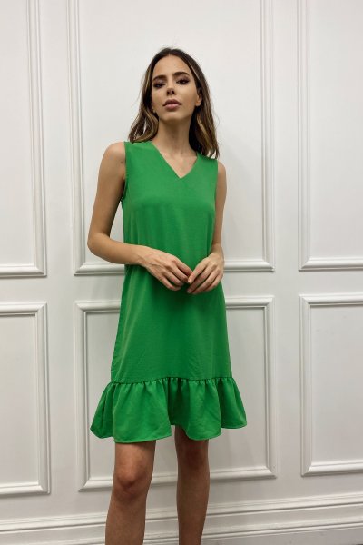 V Yaka Etek Drapeli Elbise