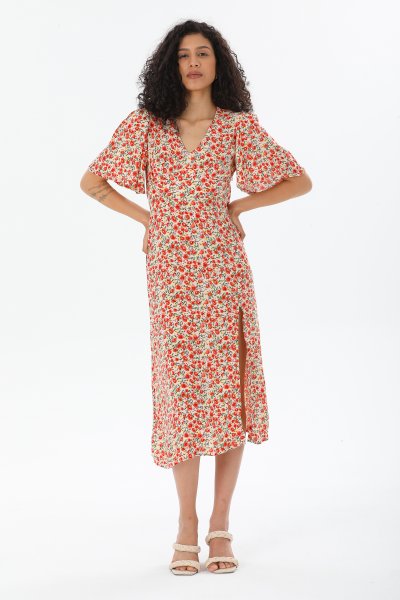 V Yaka Yırtmaçlı Elbise