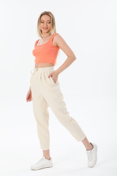 Beli Örgü Detaylı Paça Pilli Pantolon