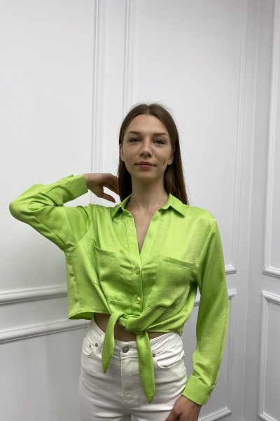 Önü Bağlamalı Saten Gömlek