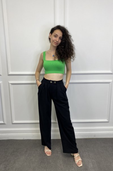 Kemik Düğmeli Keten Viskon Pantolon