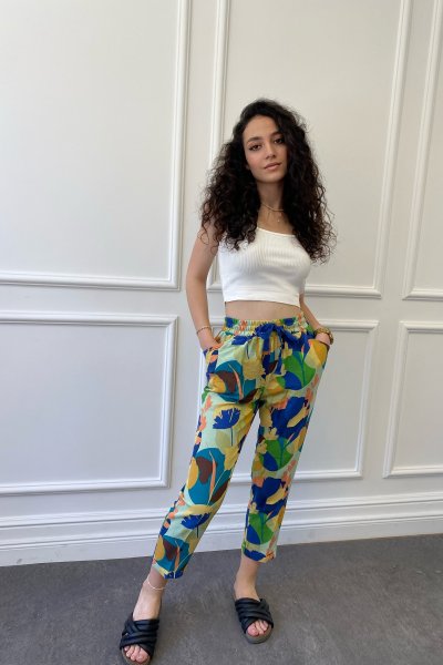 Desenli Lastikli Pantolon