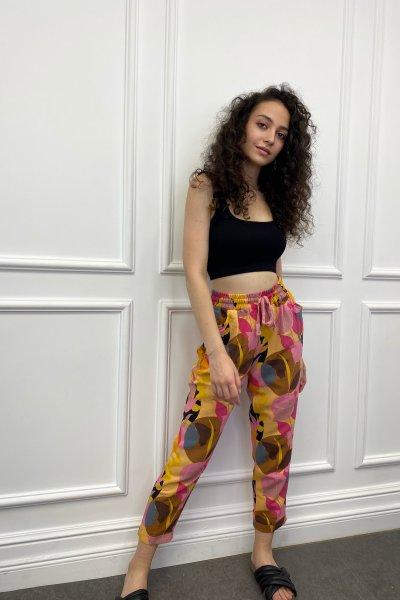 Desenli Lastikli Pantolon