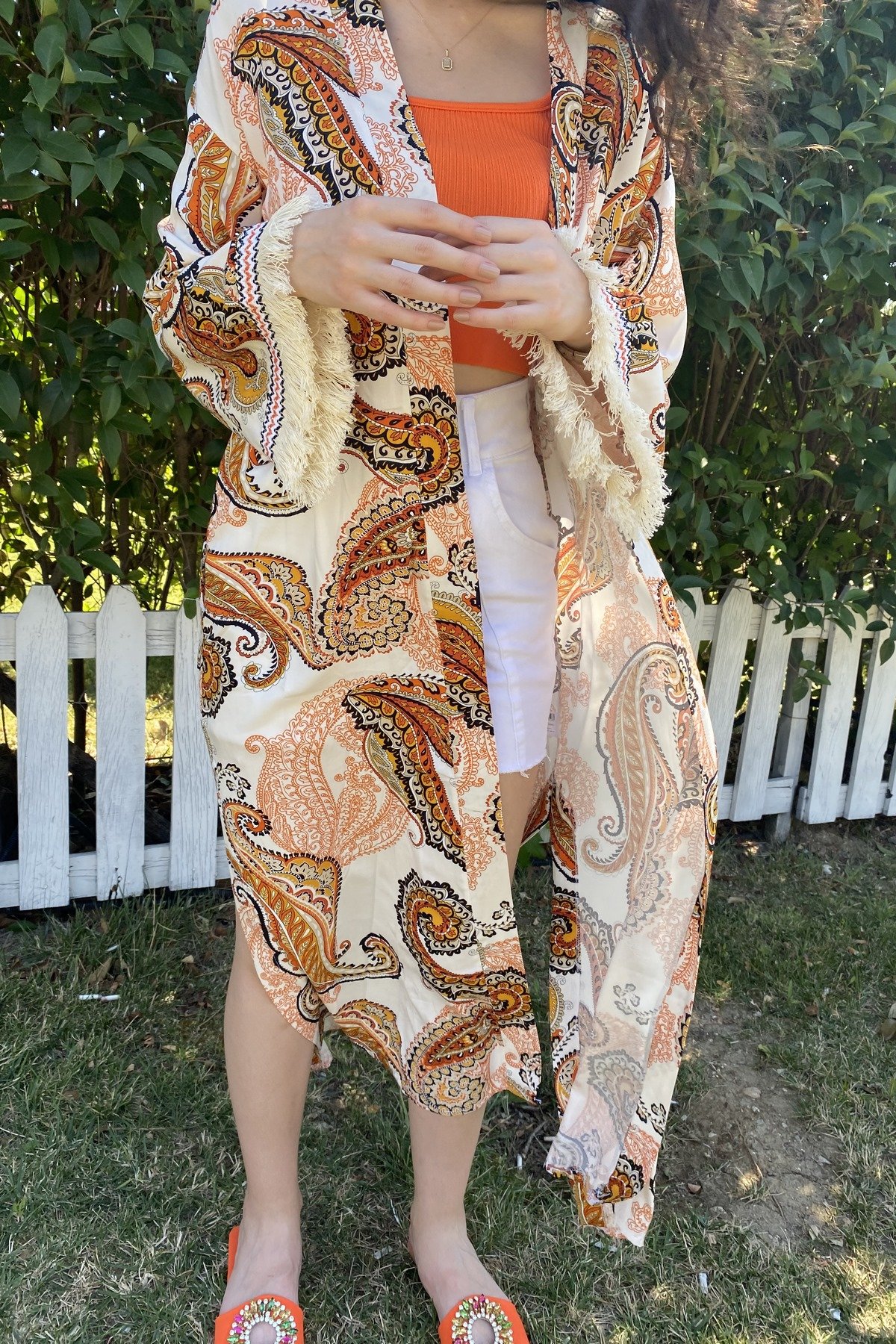 Püsküllü Şal Desen Kimono 