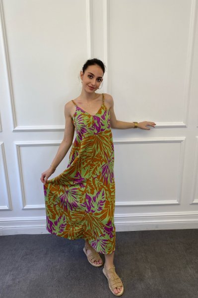 Keten Pamuk Askılı Elbise