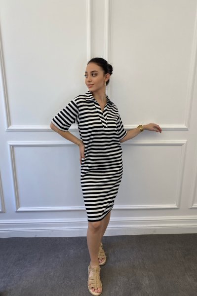 Tişört Yaka Çizgili Elbise