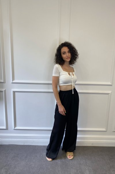 Beli lastikli Bol Kesim  Saten Pantolon