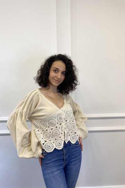 V Yaka Dantel Detaylı Bluz
