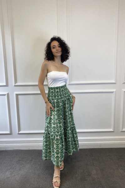 Gipe Lastikli Parça Dikişli Desenli Etek