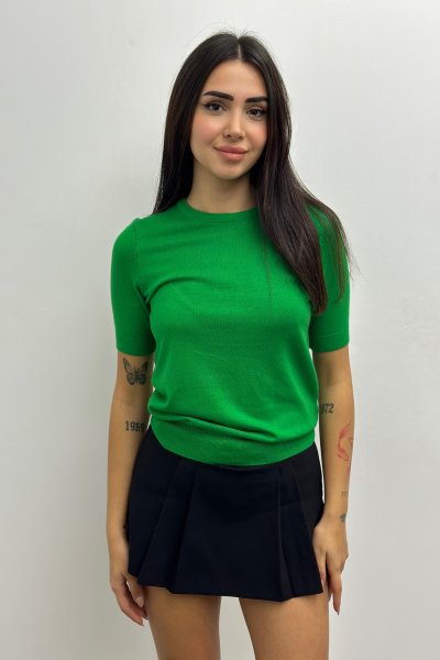 Kadın Bisiklet Yaka Arkası Düğmeli Kısa Kol Kazak