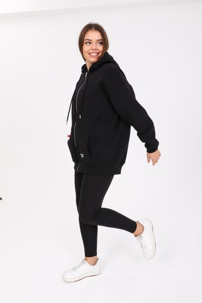 Şardonlu Kanguru Cepli Oversize Hırka