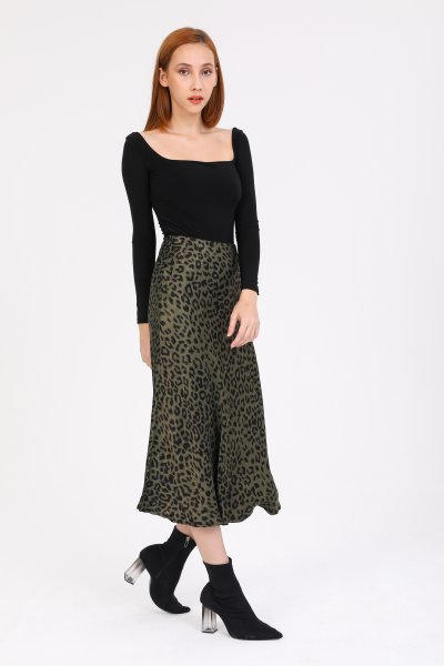 Desenli Saten Verev Etek