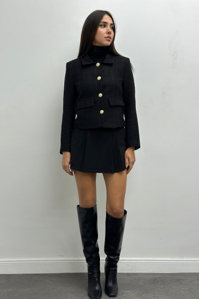 Gold Düğme Detaylı Tuvit Ceket