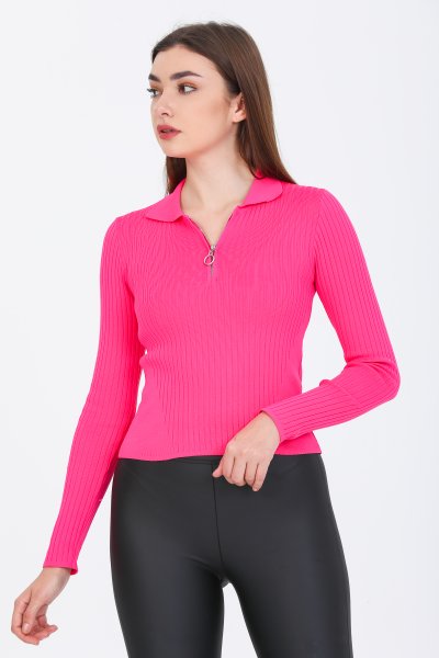 Polo Yaka Fermuarlı Bluz