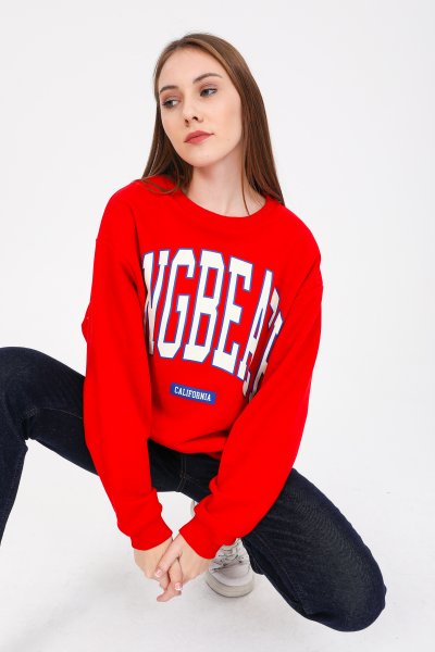 Önü Baskılı Bisiklet Yaka Sweat