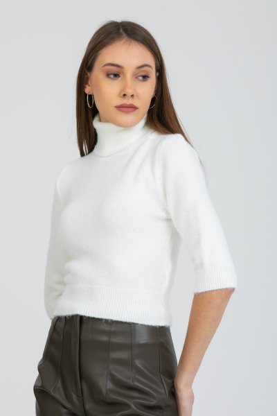 Balıkçı Yaka Kısa Kol Crop Kazak