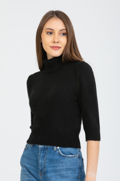 Balıkçı Yaka Kısa Kol Crop Kazak