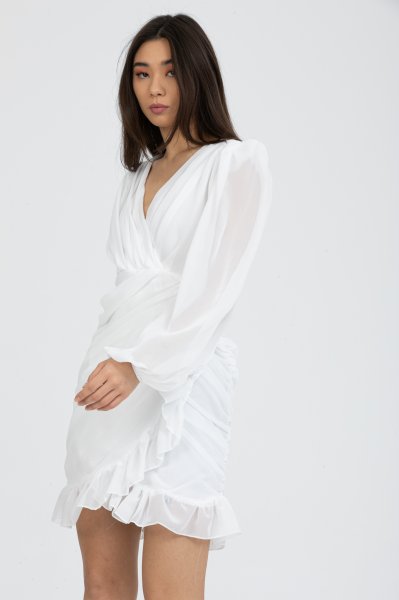 Kruvaze Etekleri Büzgülü Elbise