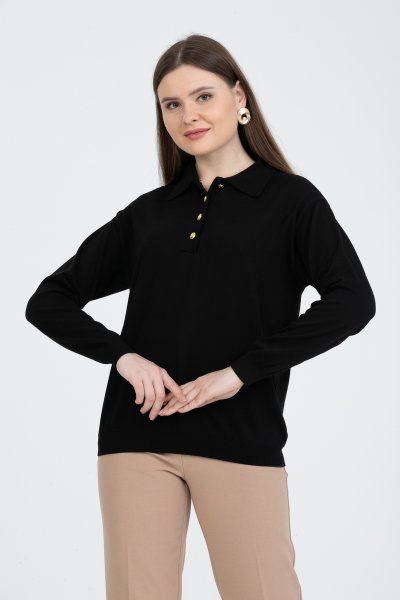 Polo Yaka Altın Düğmeli Triko