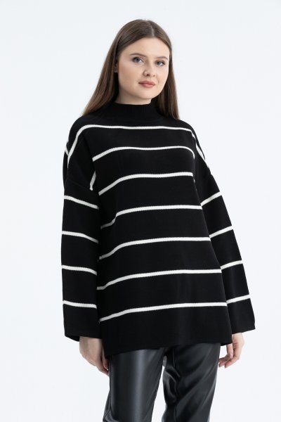 Çizgili Dik Yaka Tunik