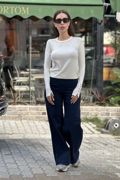 Kadın Bisiklet Yaka Kol Ortası Droplu Kazak