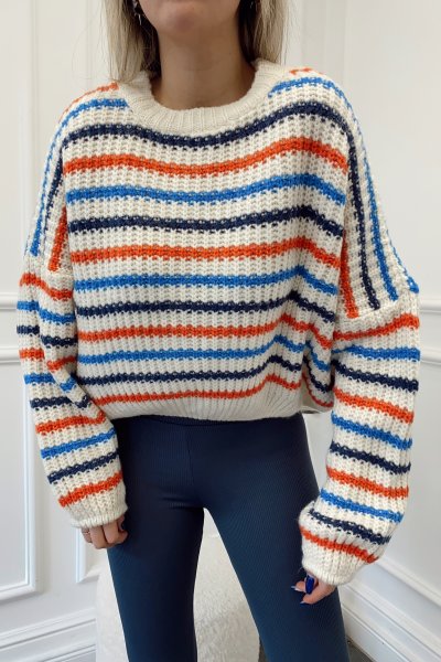 Gökkuşağı Desenli Selanik Örgü Kazak