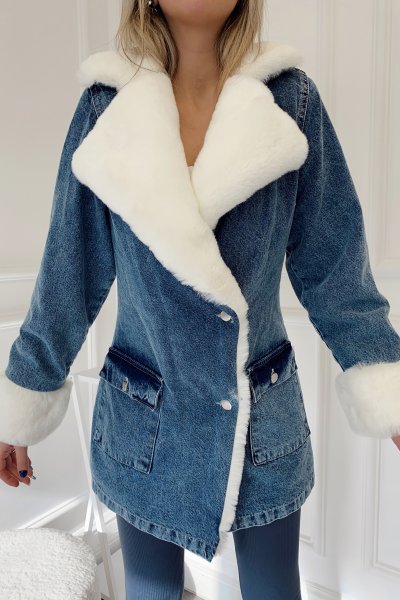 İçi Peluşlu Düğmeli Kot Mont